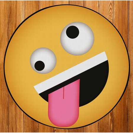 DEERLUX Emoji Style Round Funny Smiley Face Kids Area Rug, Crazy Emoji Rug, 24 x 24 QI003865.XS